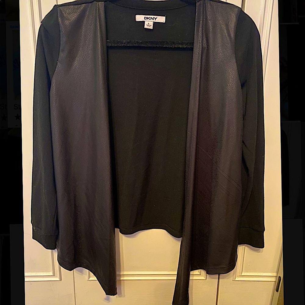 DKNY Girls Faux Leather Black Cardigan Size L